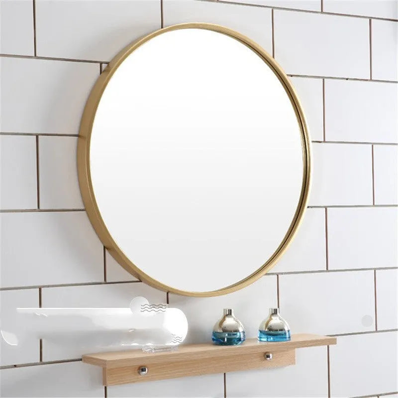 Round metal bathroom wall mirror in black 30cm diameter with iron frame
