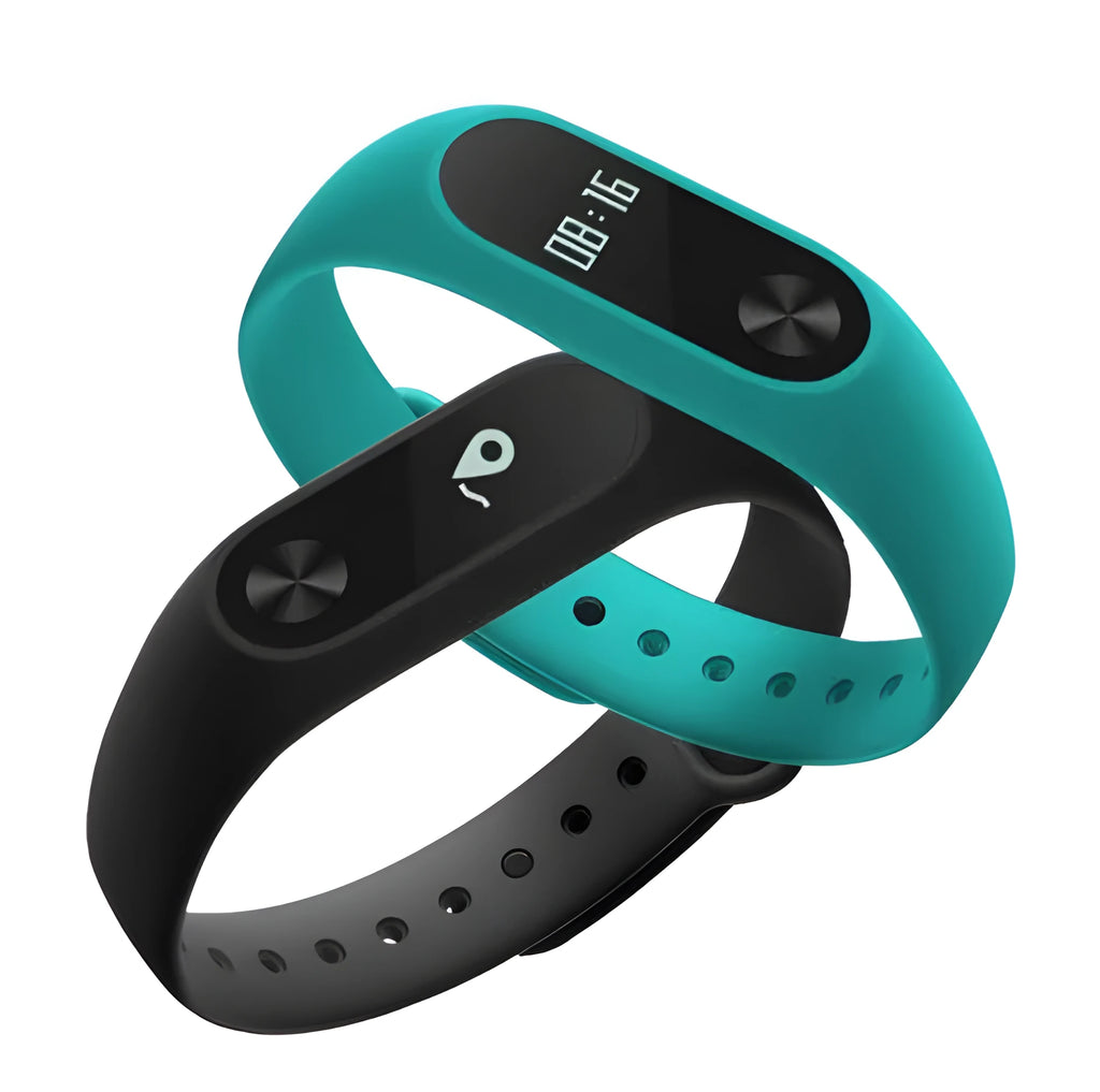Black Xiaomi Mi Band 2 fitness tracker with OLED screen on adjustable wrist strap