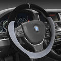 Winter short plush flocking steering wheel cover in black beige for 38cm medium steering wheels