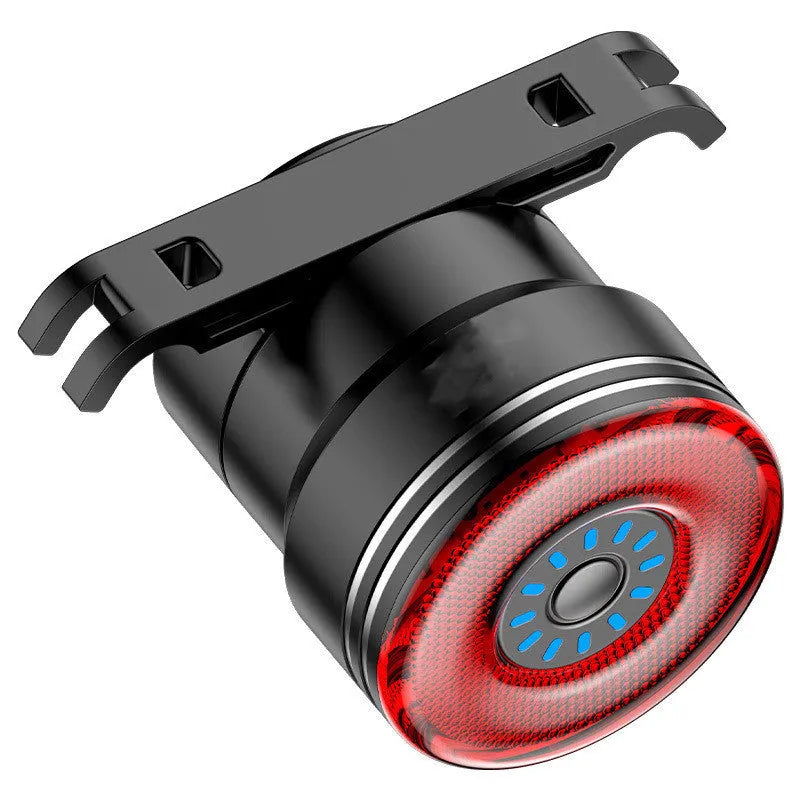 Black USB rechargeable smart brake sensing bicycle taillight with aluminium shell and mounting bracket