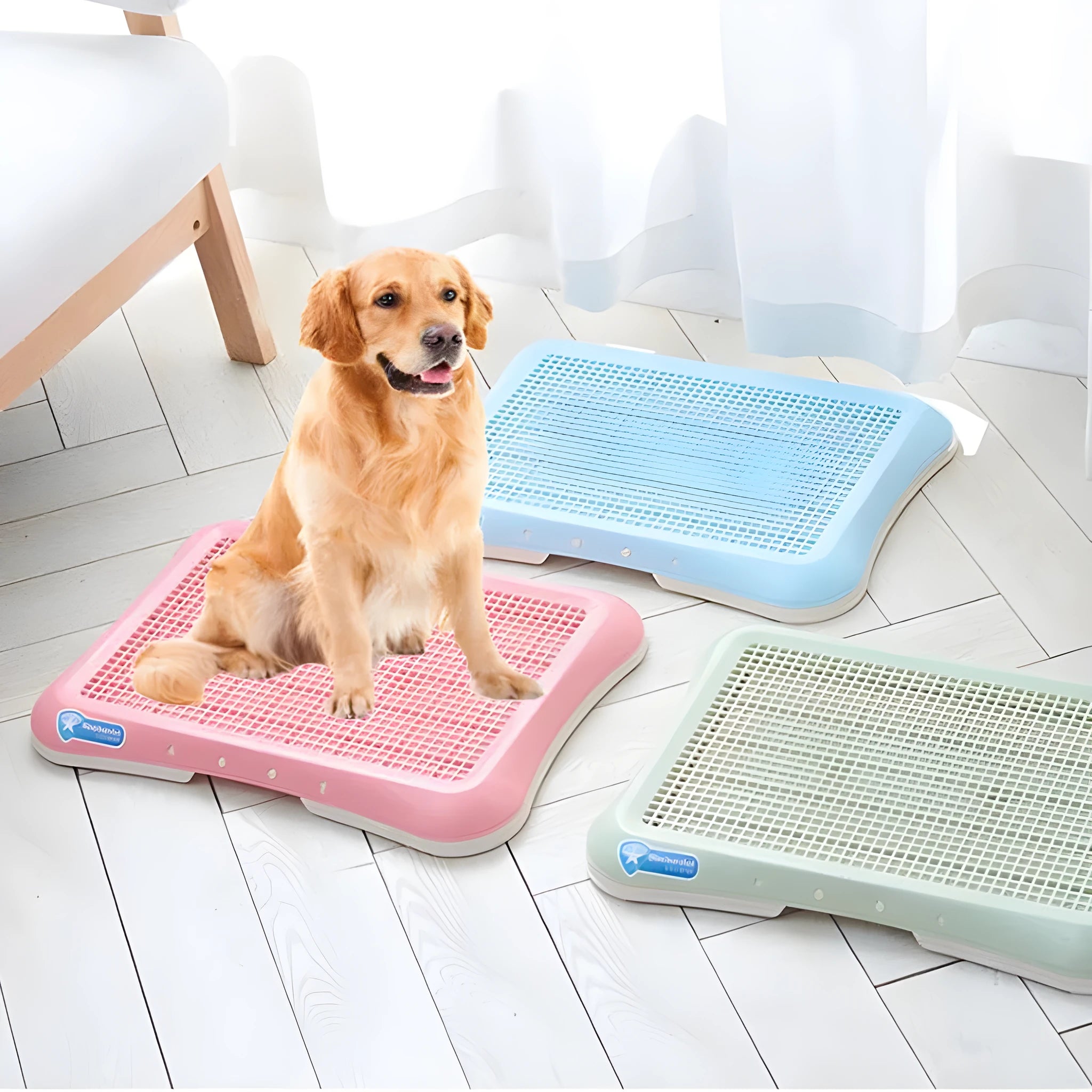 PET dog toilet tray in pink, 47x34x5 cm PP plastic with antibacterial material for indoor puppy training
