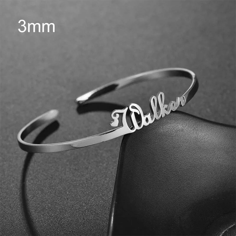 Custom name bracelet stainless steel silver finish with engraved text 6mm width