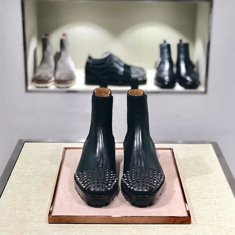 Men's high-top leather business casual shoes in black and black-orange colour options