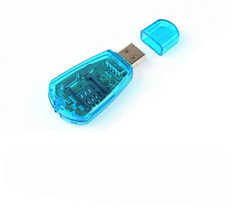 Blue external USB SIM card reader for mobile phone data backup and management