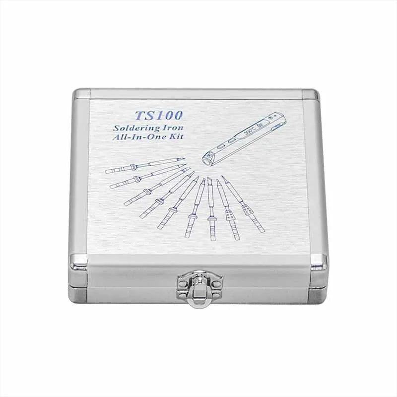 Silver aluminium storage box for soldering irons with compact dimensions