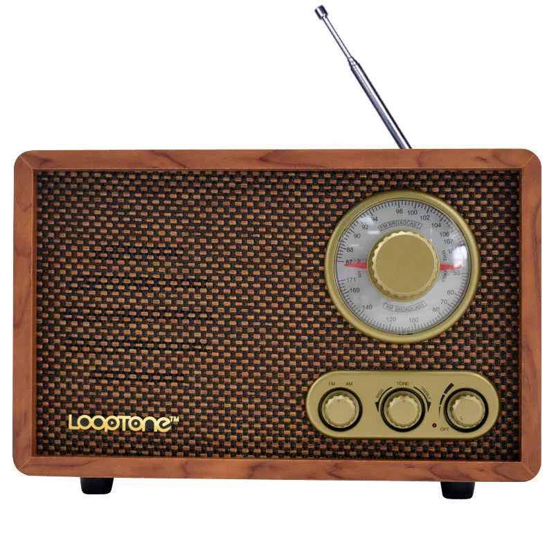 R08 wooden old-fashioned semiconductor home Bluetooth radio in dark brown, FM AM with tone control