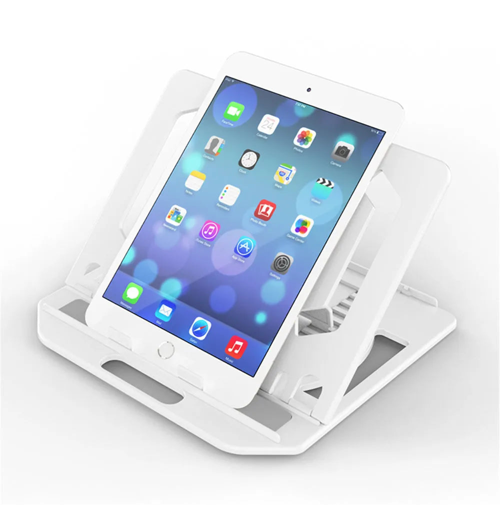 Adjustable folding laptop stand with phone holder in black, 28x28cm, for 11-17 inch notebook