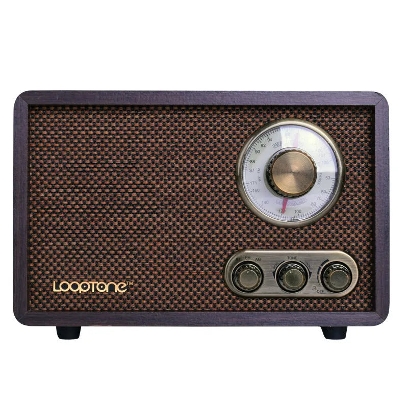 R08 wooden old-fashioned semiconductor home Bluetooth radio in dark brown, FM AM with tone control