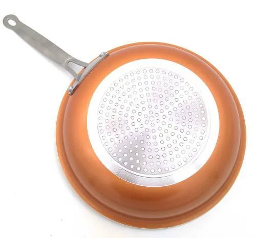 Non-stick copper ceramic frying pan set with three sizes 8 10 12 inches aluminium core induction oven dishwasher safe