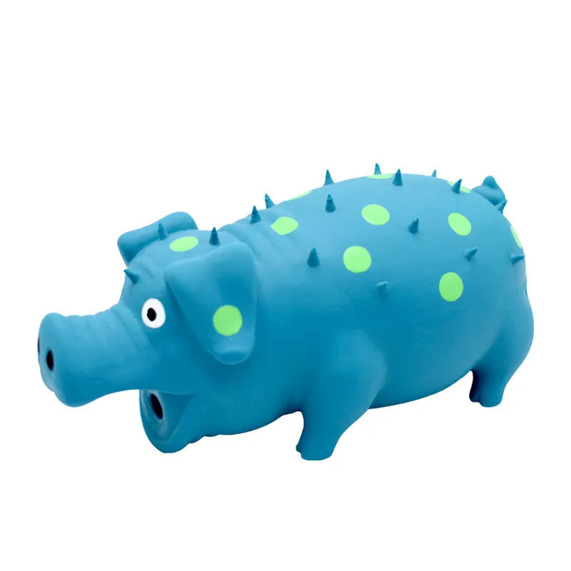 Pig-shaped latex dog chew toy with squeaker in assorted colours for aggressive chewers