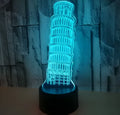 Leaning Tower of Pisa 3D acrylic night light with multi-colour LED glow on a black ABS base.