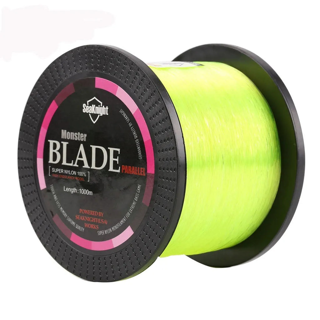 Seaknight1000 M nylon fishing line spool in one of five colours: white, green, blue, yellow, or black.