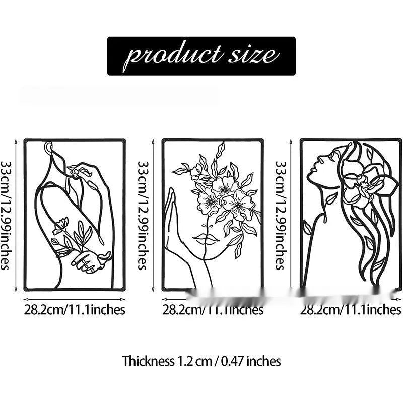 Black metal silhouette wall hanging decoration with female line design for home living room