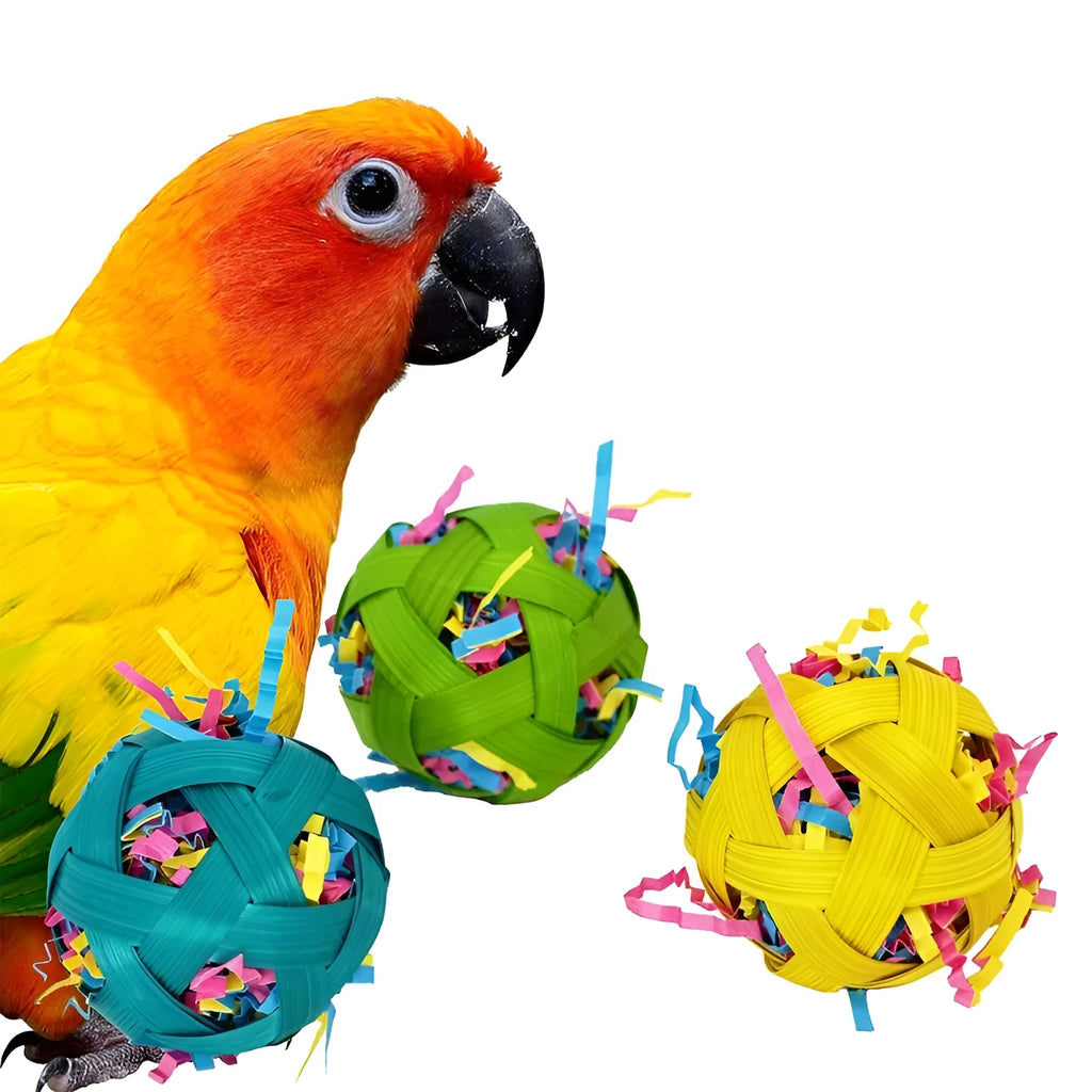 Natural bamboo woven toy ball 6cm diameter foraging toy for small pets and birds pack of 3