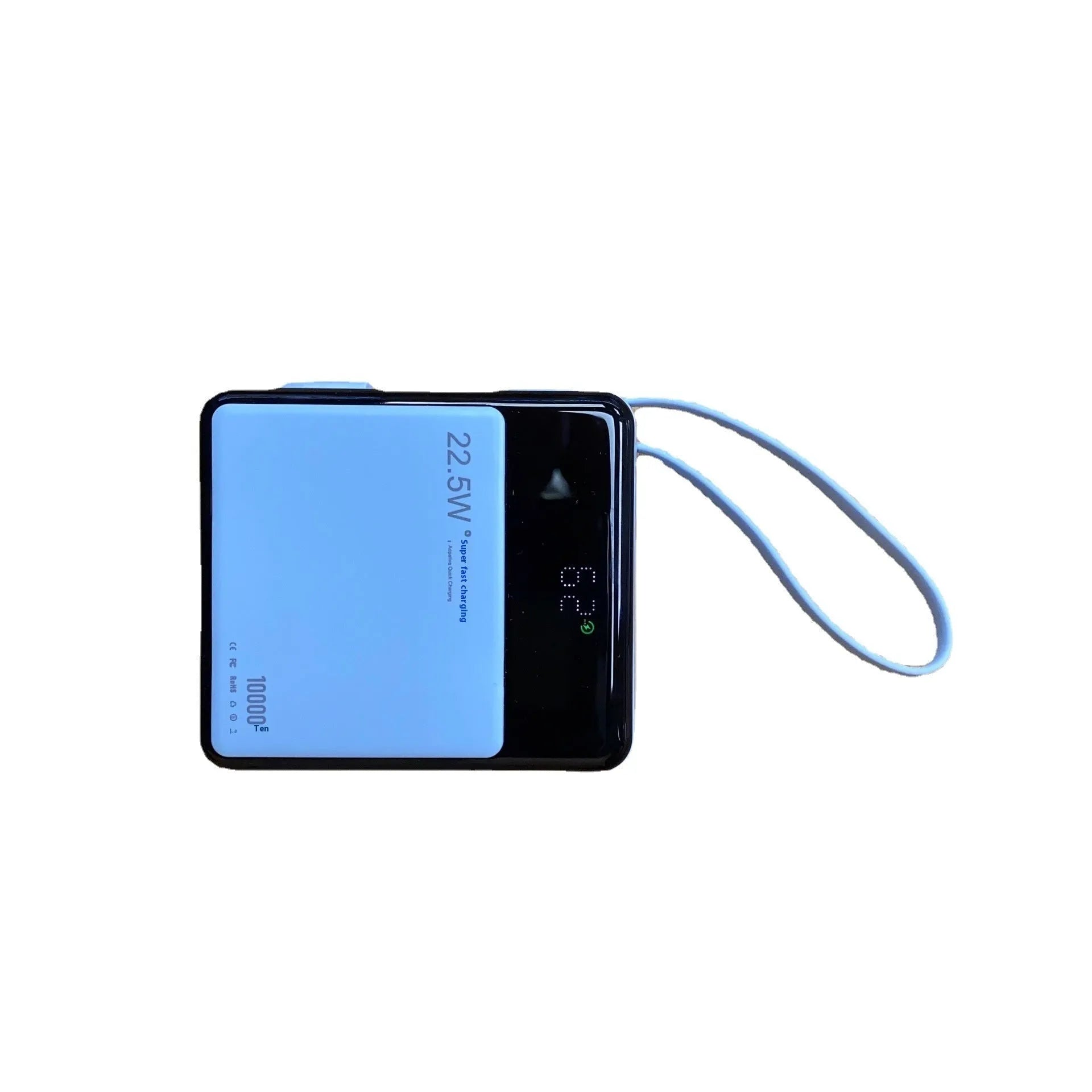 Super fast charge power bank with cable, plastic shell, 10000mAh, 75x65x25mm, in black
