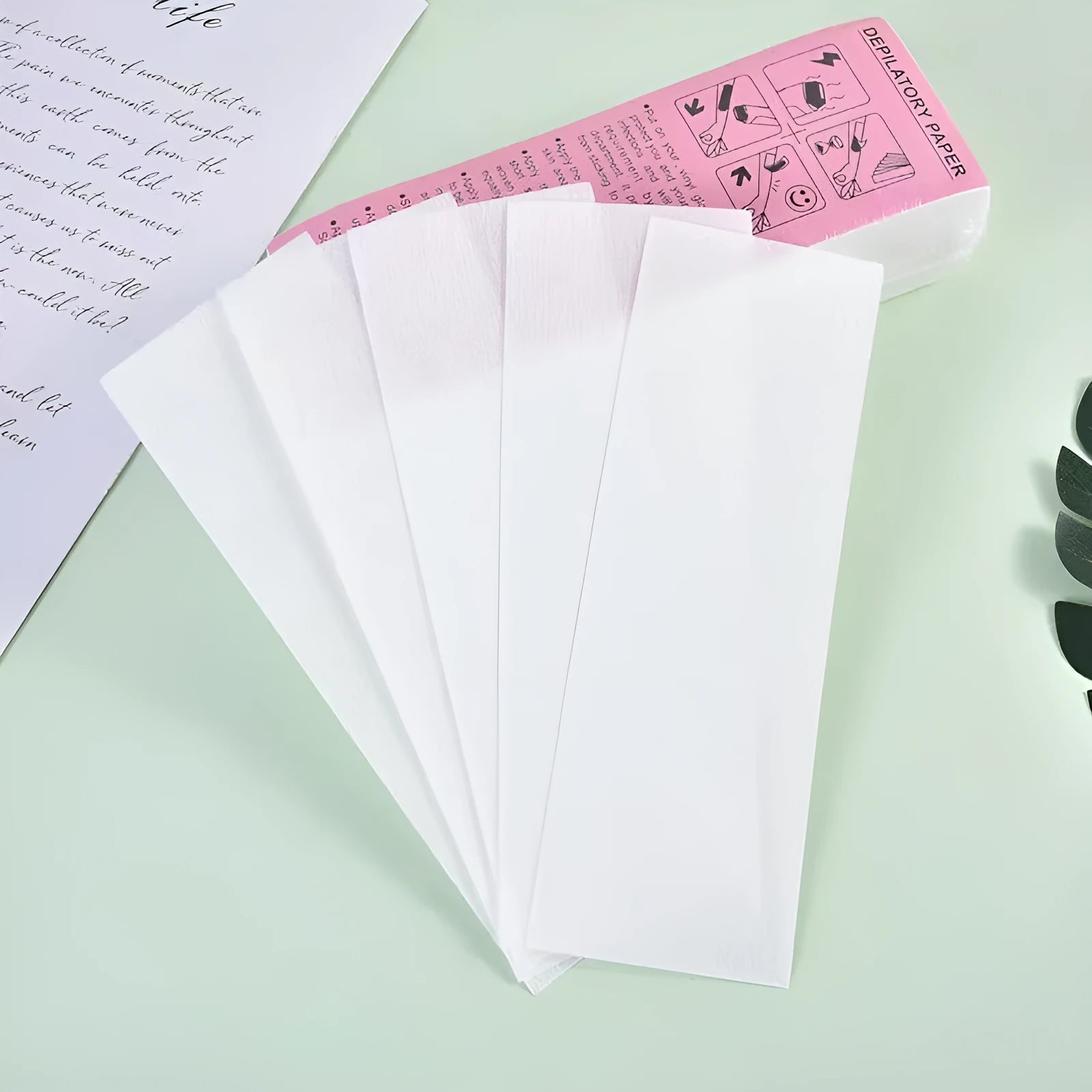 Non-woven fabric hair removal wax paper strips in pack of 50 or 100 pieces for cold wax treatments