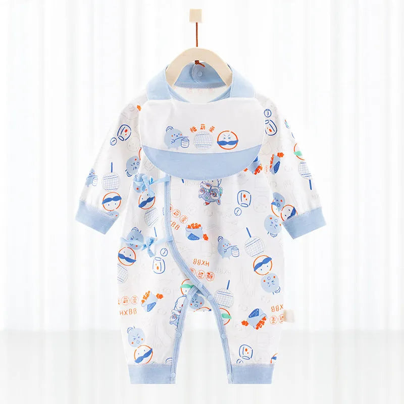 Baby one-piece cotton romper in white with short sleeves, suitable for newborns up to 66cm