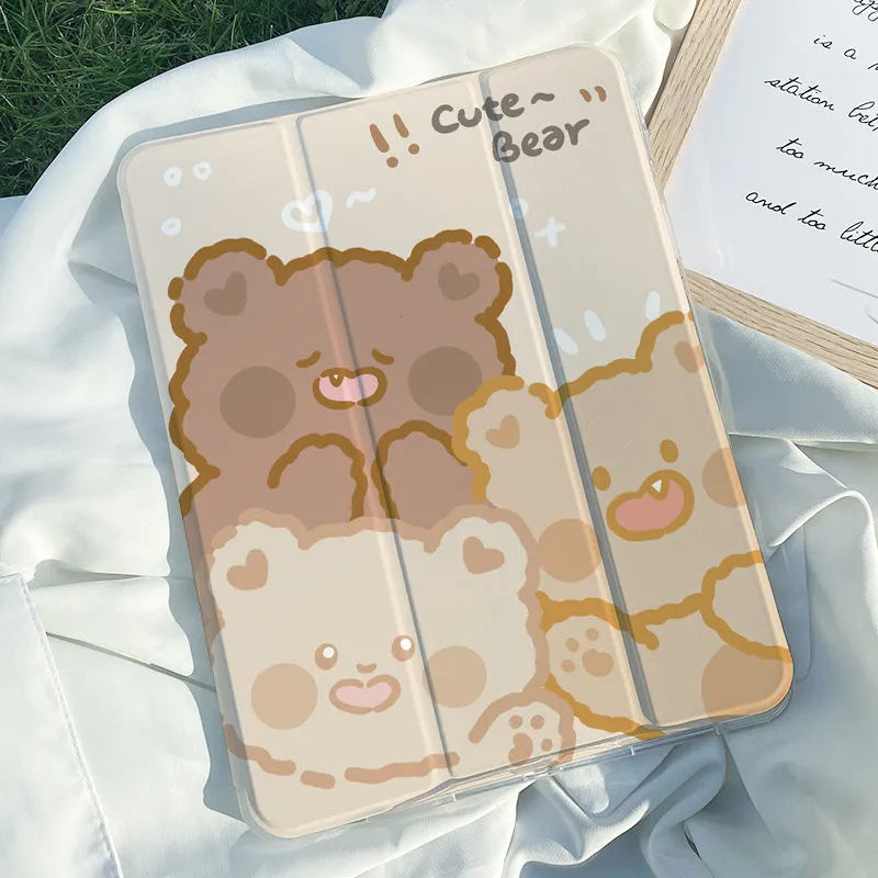Flat silicone tri-fold protective case for iPad with cartoon rabbit design