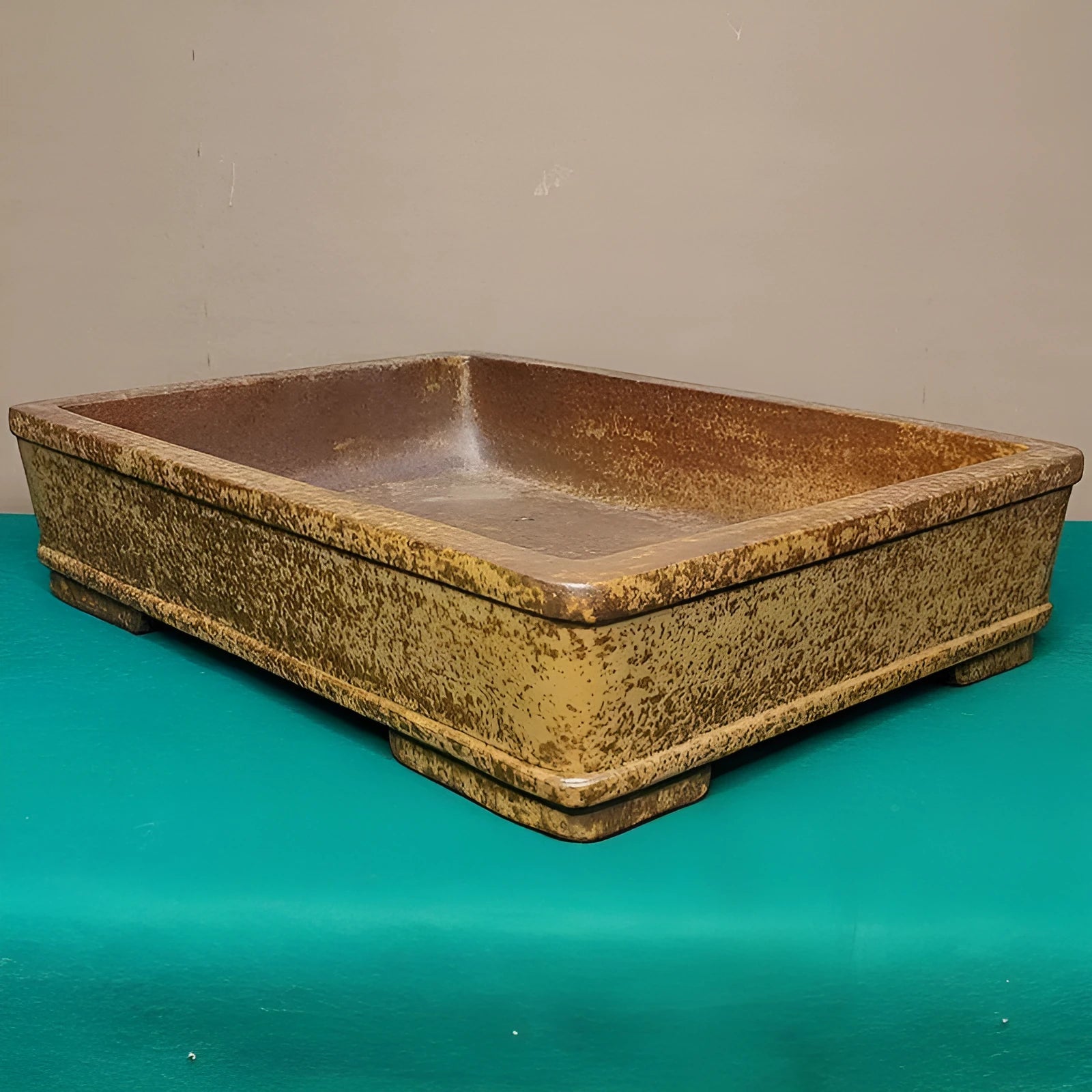 Straight-sided rectangular Yixing purple sand shallow flowerpot for plants.