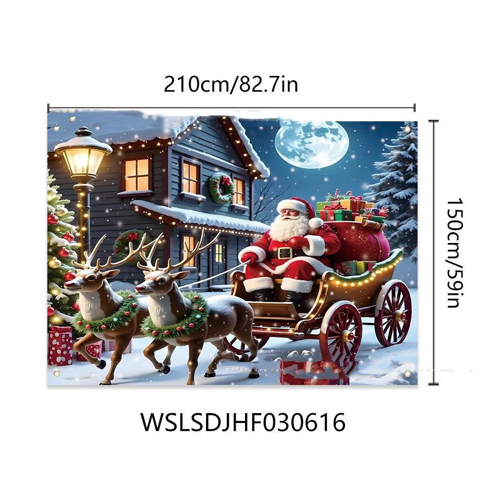 Santa Claus Christmas banner measuring 210 cm wide by 150 cm high on polyester fabric