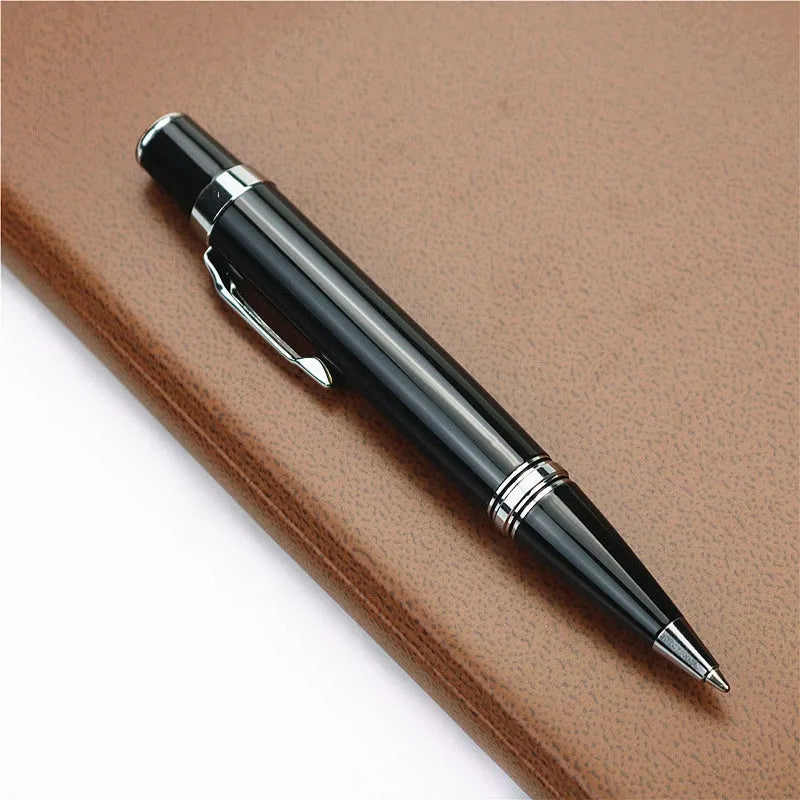Full metal black portable rollerball pen with 0.7mm refill and two extra refills