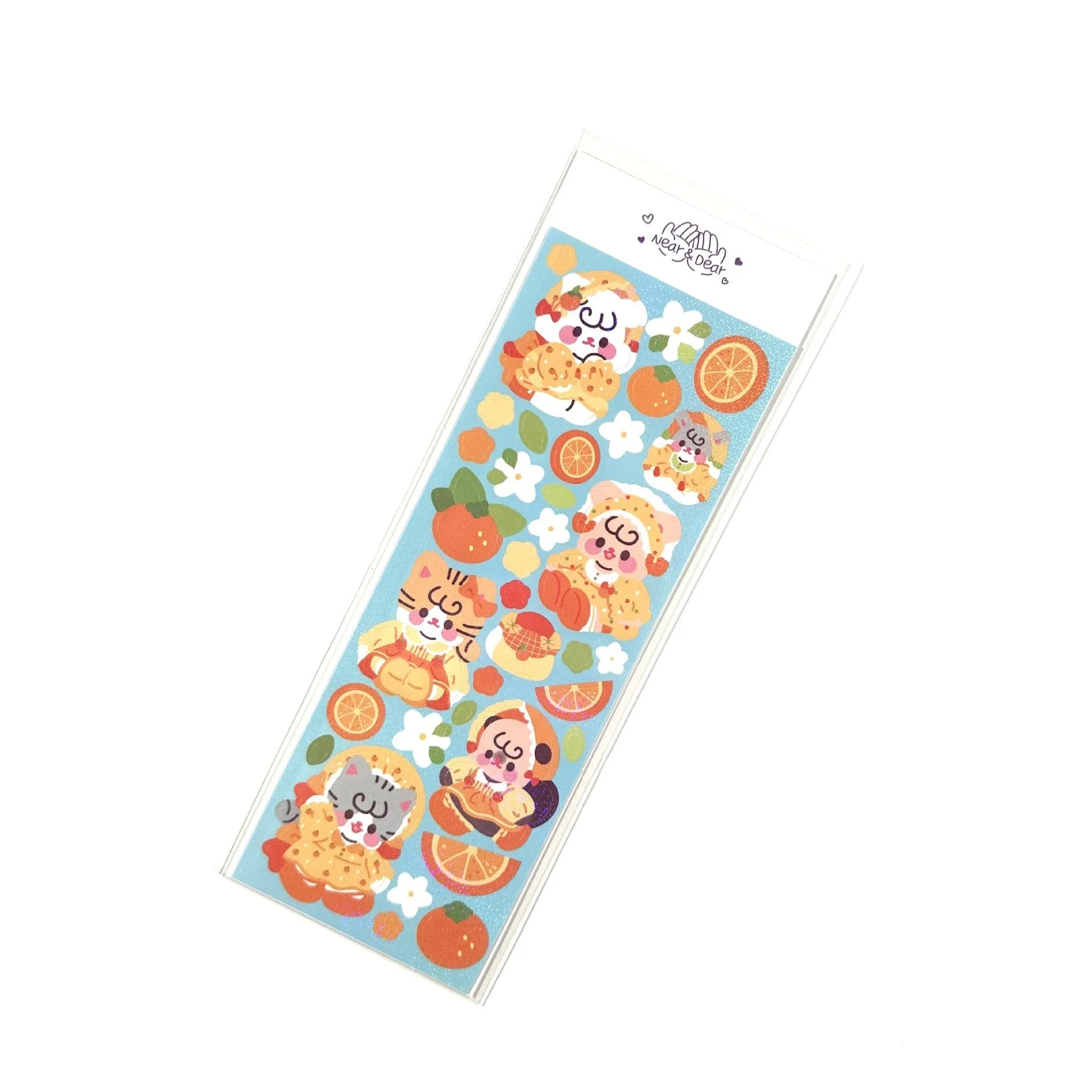 Cartoon animal PET sticker sheet in Korean style with 6.5 x 17.5cm size, black angel colour theme