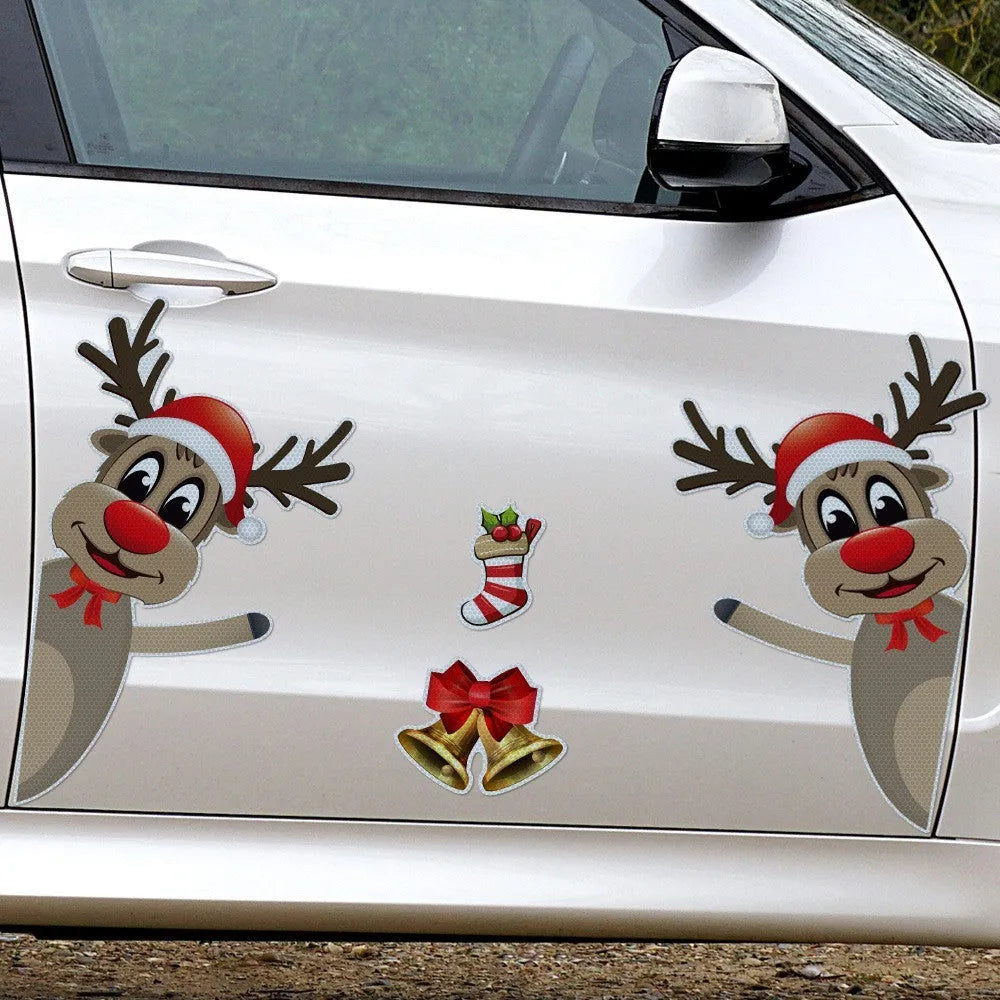 Christmas elk bell cartoon design magnetic bumper stickers with luminous reflective properties