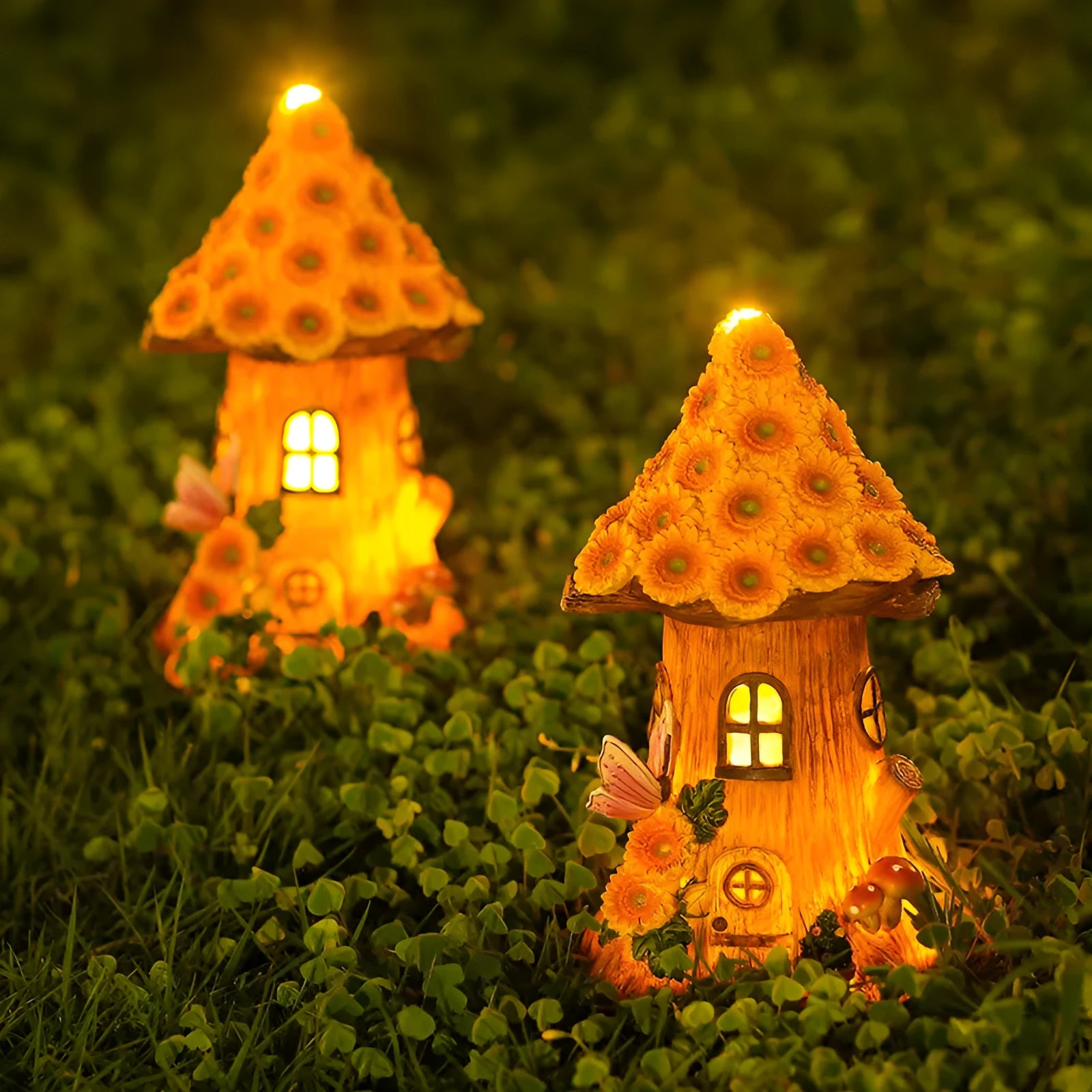 Resin solar lamp decoration tree house hand-painted cartoon pastoral style for outdoor garden lawn