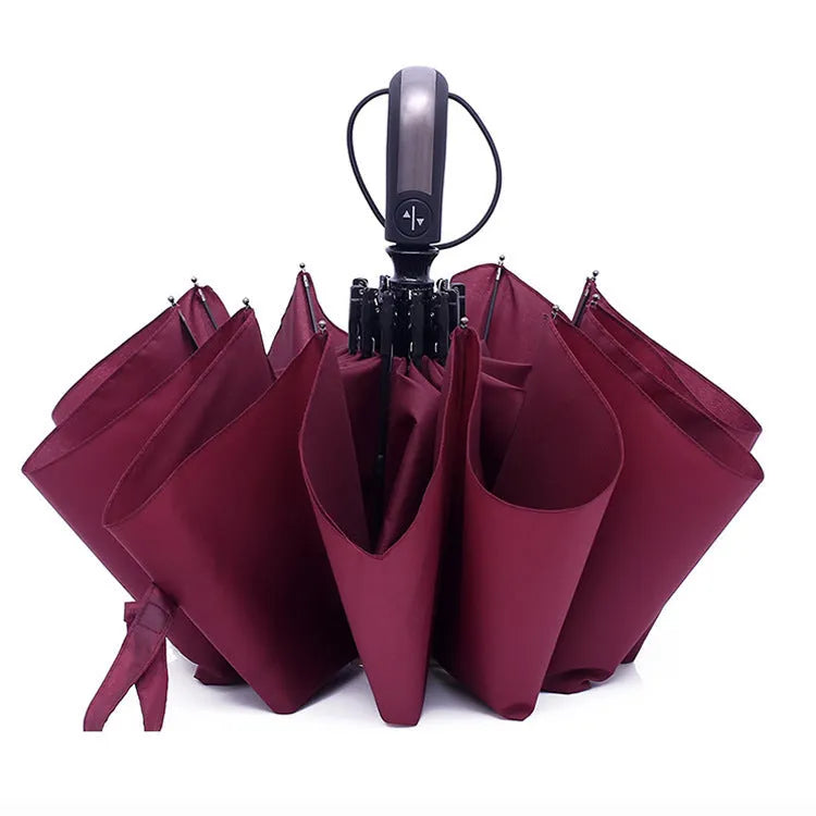 Triple-folding business promotional umbrella with automatic open mechanism and steel ribs