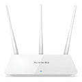 Tengda F3 white wireless router for 108Mbps broadband with VPN support on a desk