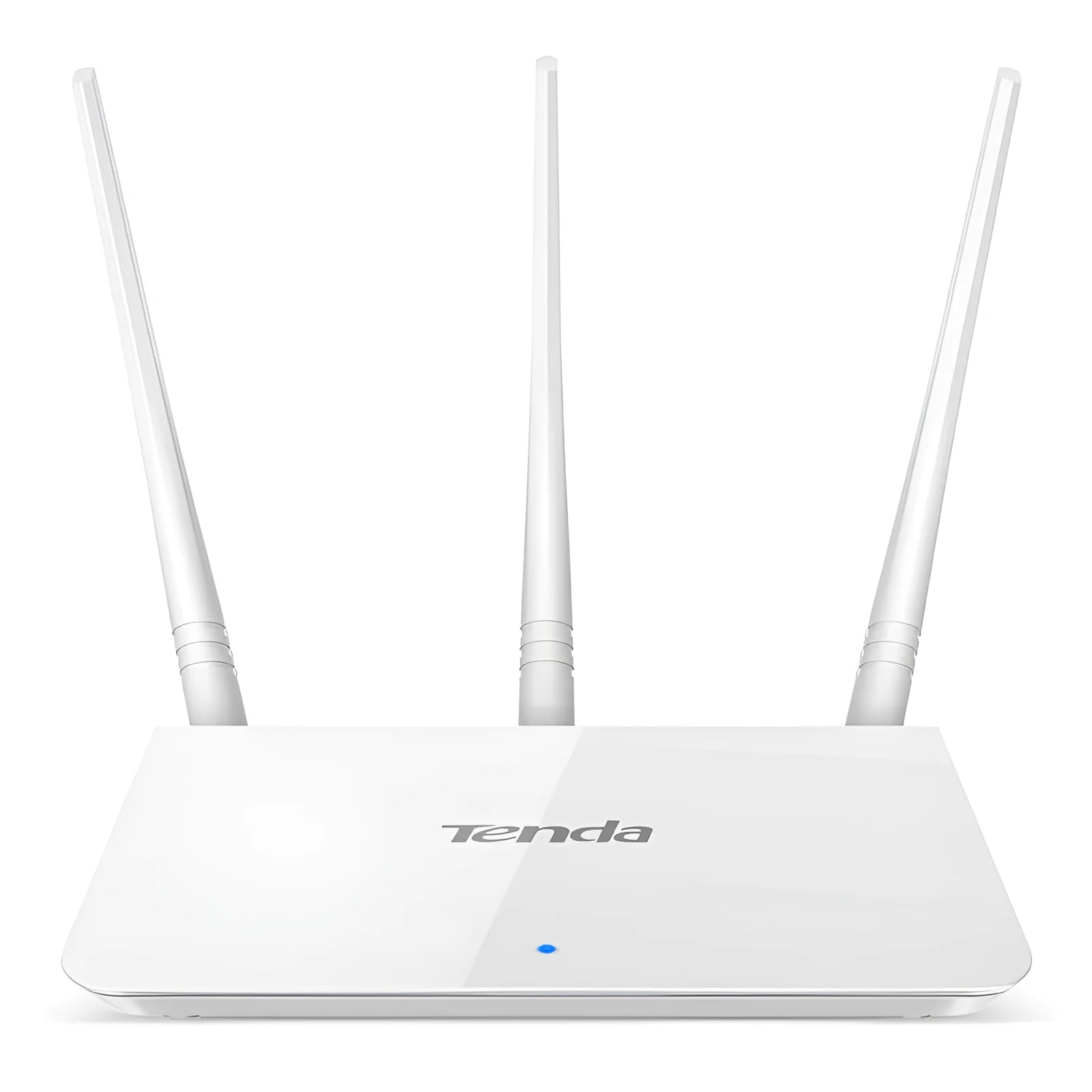 Tengda F3 white wireless router for 108Mbps broadband with VPN support on a desk