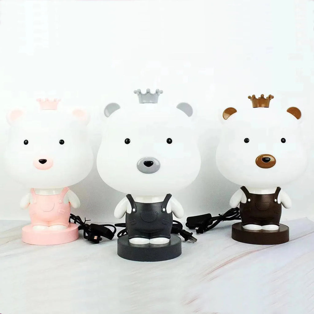 Cartoon animal table lamp in Bear, Cattle, Rabbit or Tiger design with LED light and plastic shade.