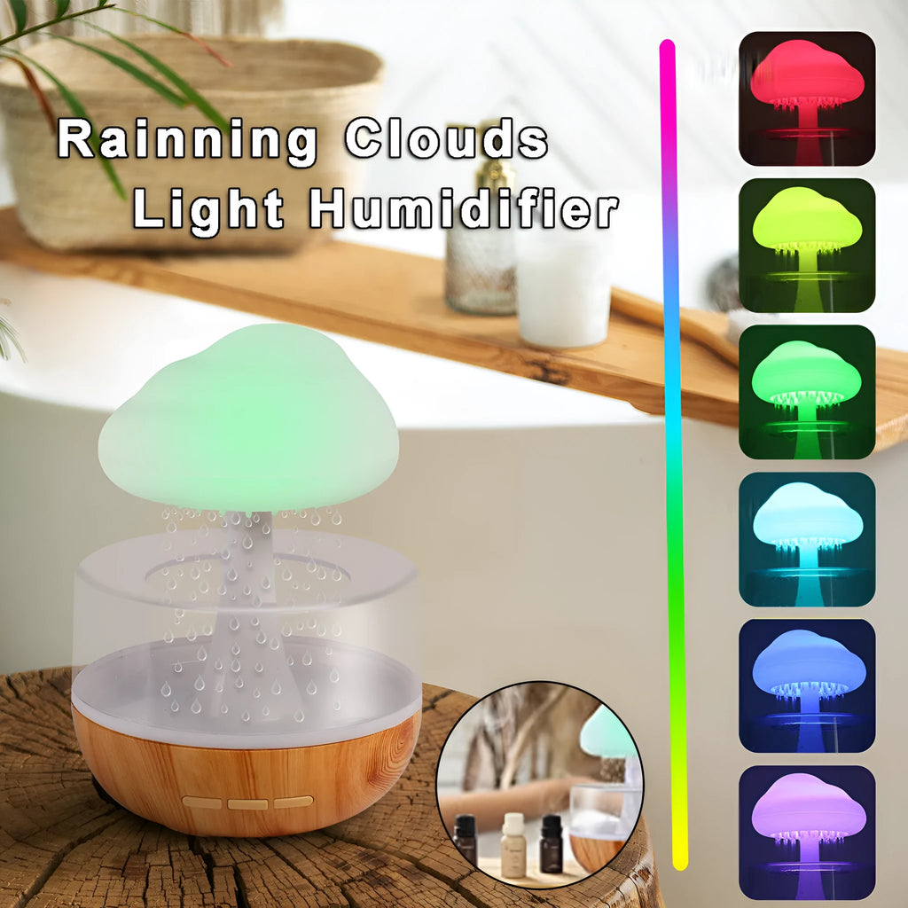 White cloud-shaped humidifier with night lights and water flow display