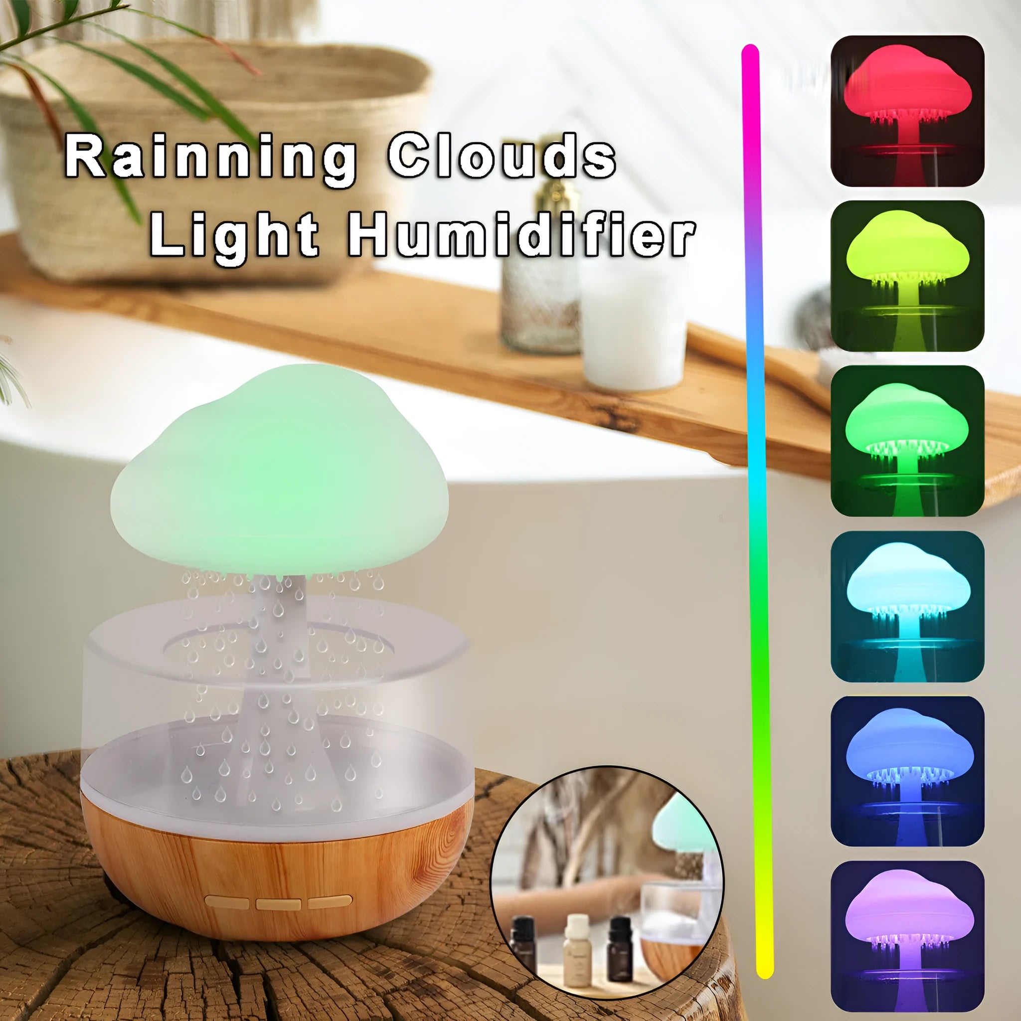 White cloud-shaped humidifier with night lights and water flow display