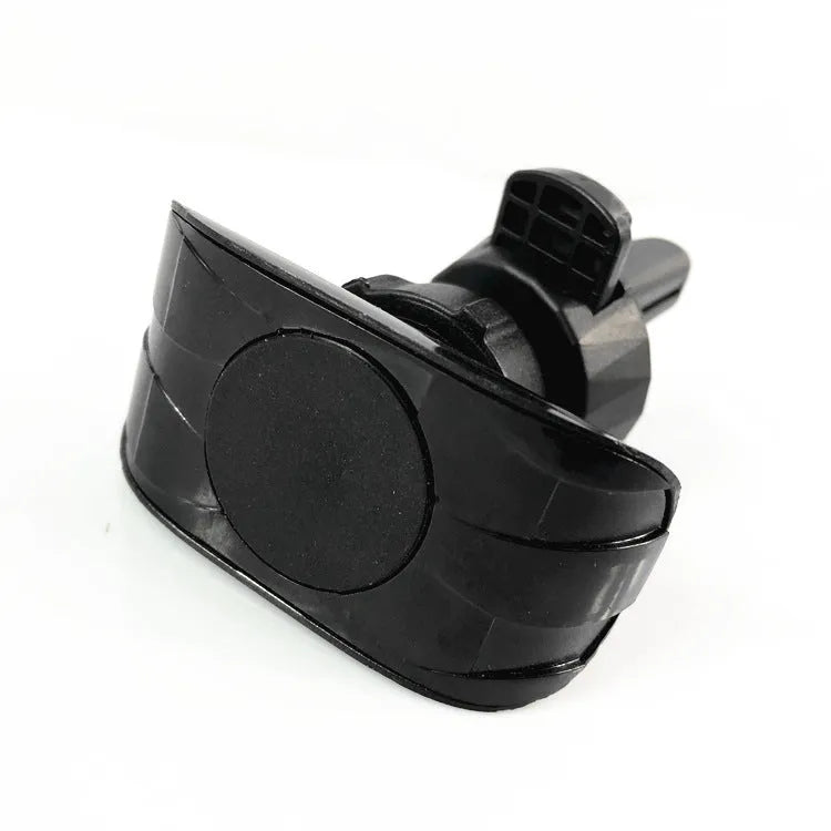 Black car phone holder attached to vehicle air vent with phone securely mounted