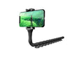 Black flexible rubber phone holder with suction cup base bent into an L-shape