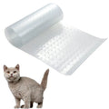 Transparent PVC cat scratch protective pad on a carpet at a door threshold, featuring anti-scratch wear-resistant surface
