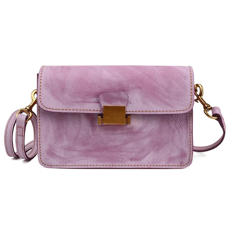 Foggy wax leather women's messenger bag coffee colour small horizontal square shape with lock closure