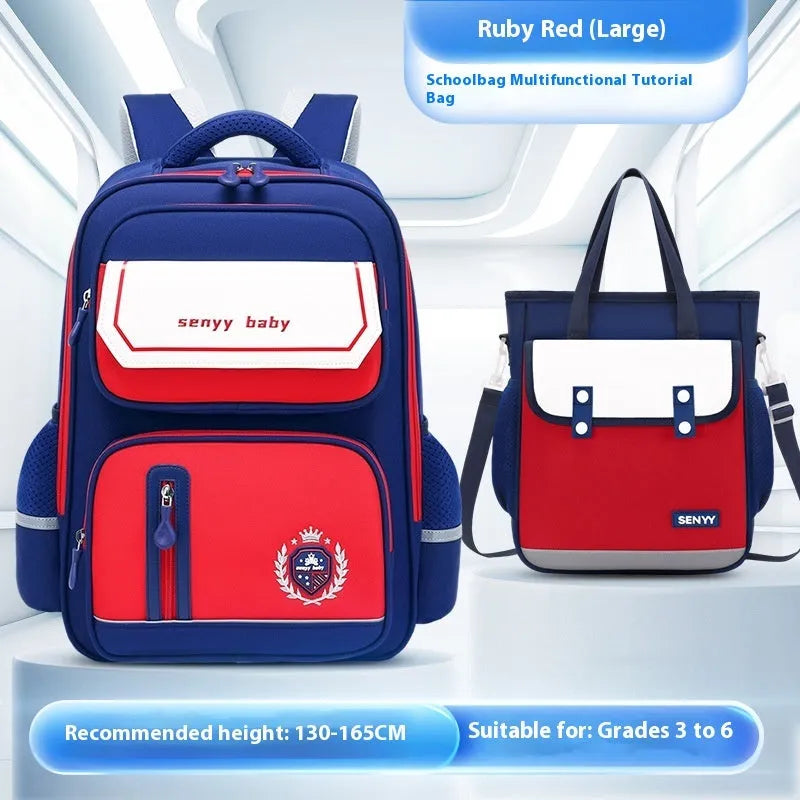 Children's spine protector backpack in blue, made of water-repellent Oxford cloth, size 38x30x15cm