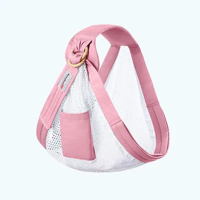 Baby wrap carrier sling in blue-green cotton mesh fabric, adjustable for newborn to 36 months, 50kg capacity