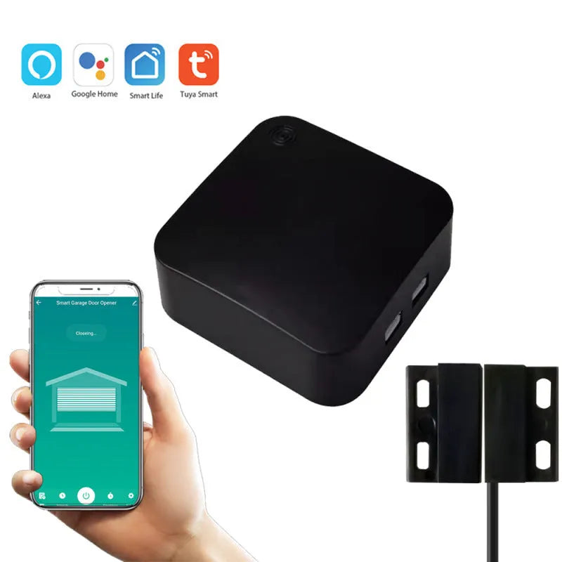 Black plastic smart garage door controller with wifi, APP remote control, compatible with Alexa and Google Home