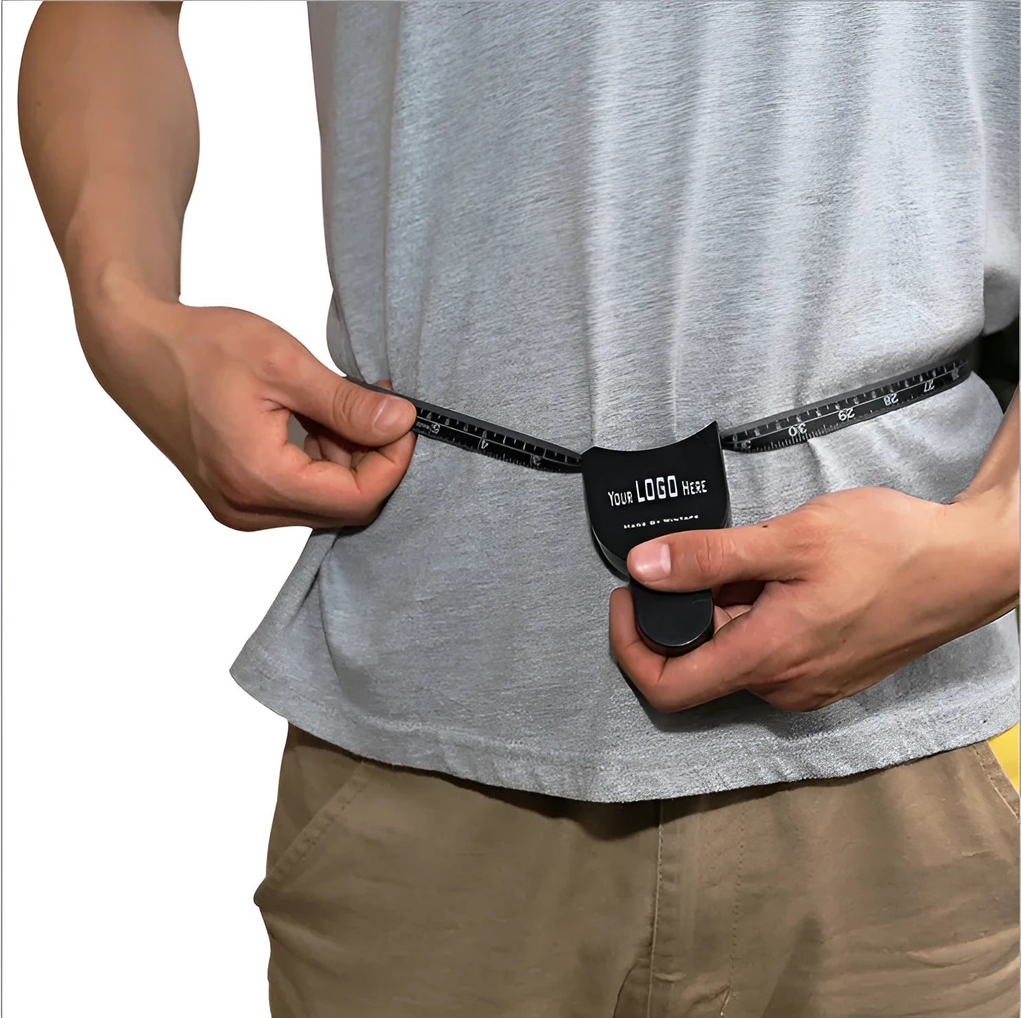 Black ABS plastic body fat caliper with measurement scale and cable.