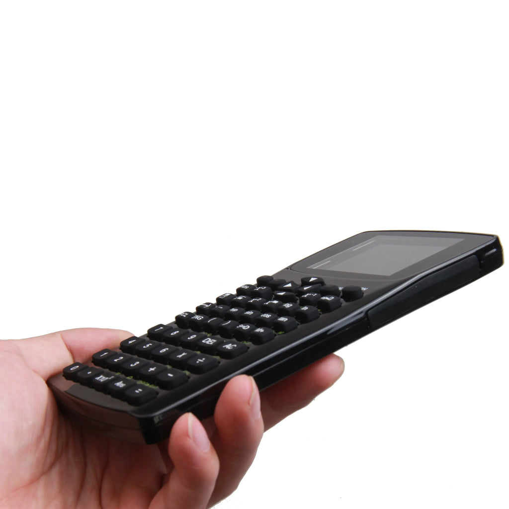 Black multifunctional e-book reader with compact screen and adjustable strap showing multilingual interface