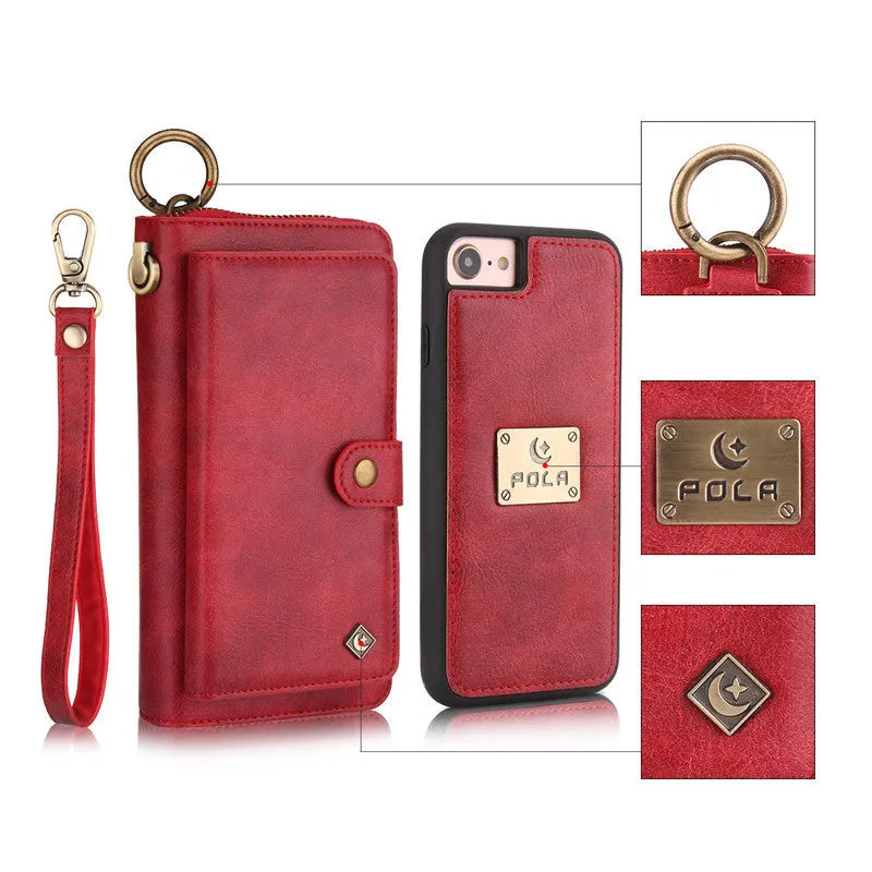 Black detachable wallet case for iPhone 6 Plus 7 Plus 8 Plus with belt clip