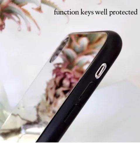 Black iPhone case with a square glass mirror on the back, compatible with iPhone 7 Plus, 8 Plus, and X models.