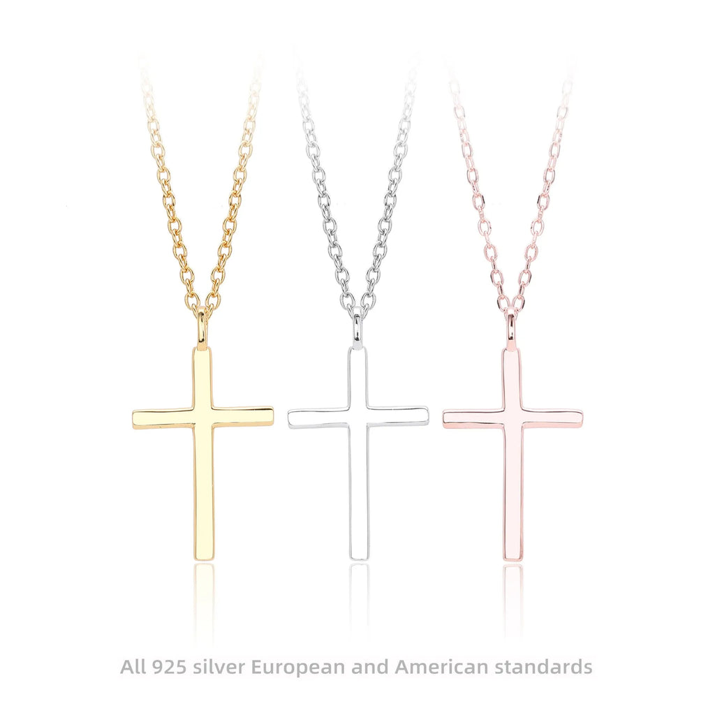 S925 sterling silver necklace with simple cross pendant on adjustable 41-50cm chain