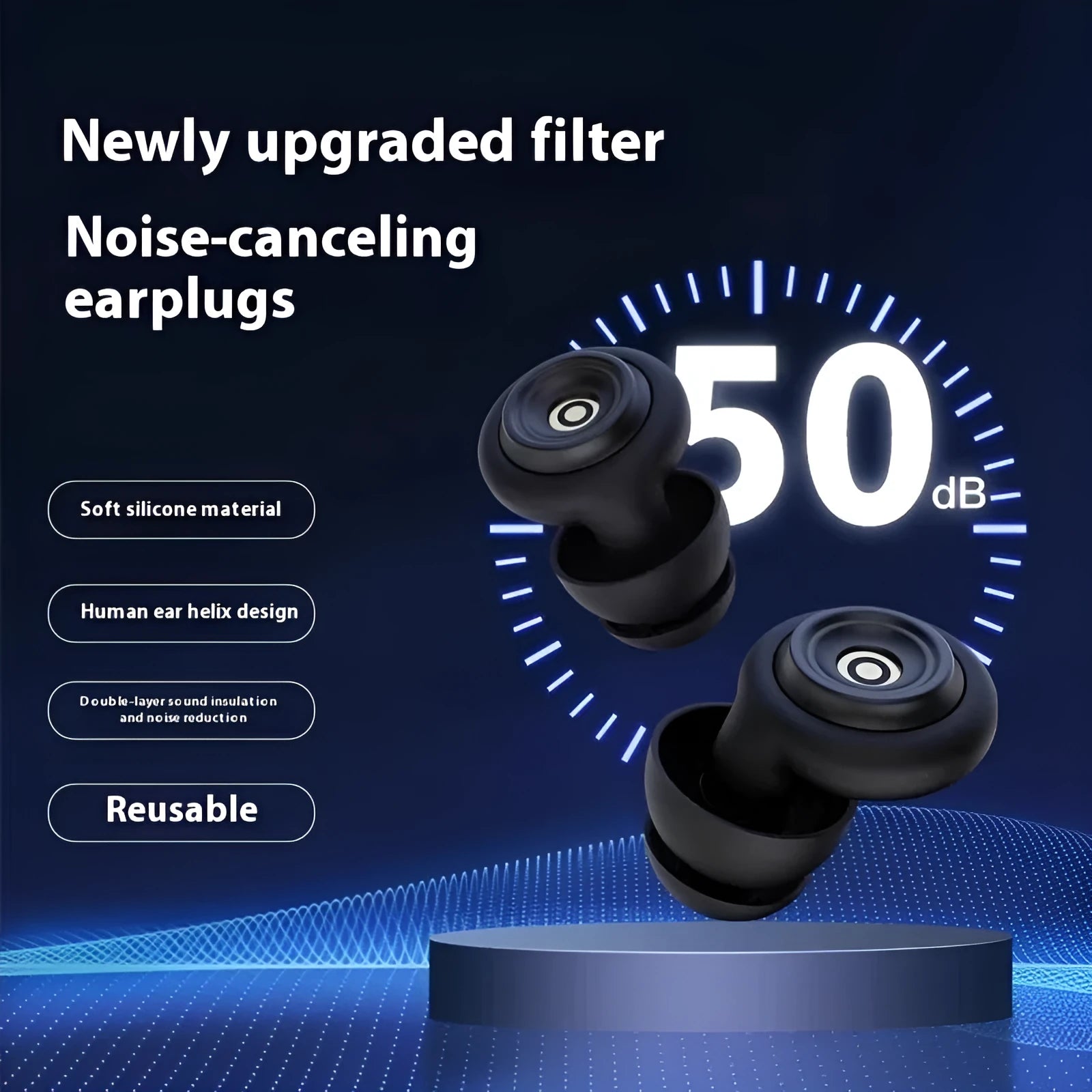 Earplugs for sleep and noise reduction with ear cap storage bag in dark night black