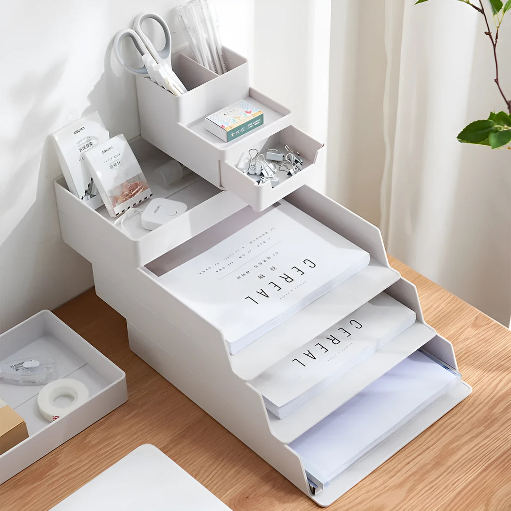 White PP plastic A4 document storage box with drawer style, three size options: small, medium and large