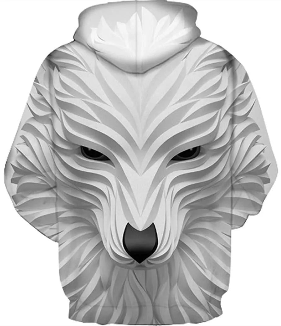 Men's long sleeve hoodie with 3D animal print, round neck, and hood