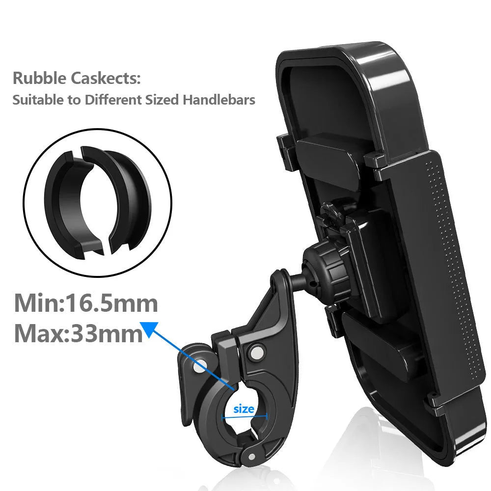 Waterproof ABS+PC silicone bicycle motorcycle phone holder with rearview mirror mount option in black colour